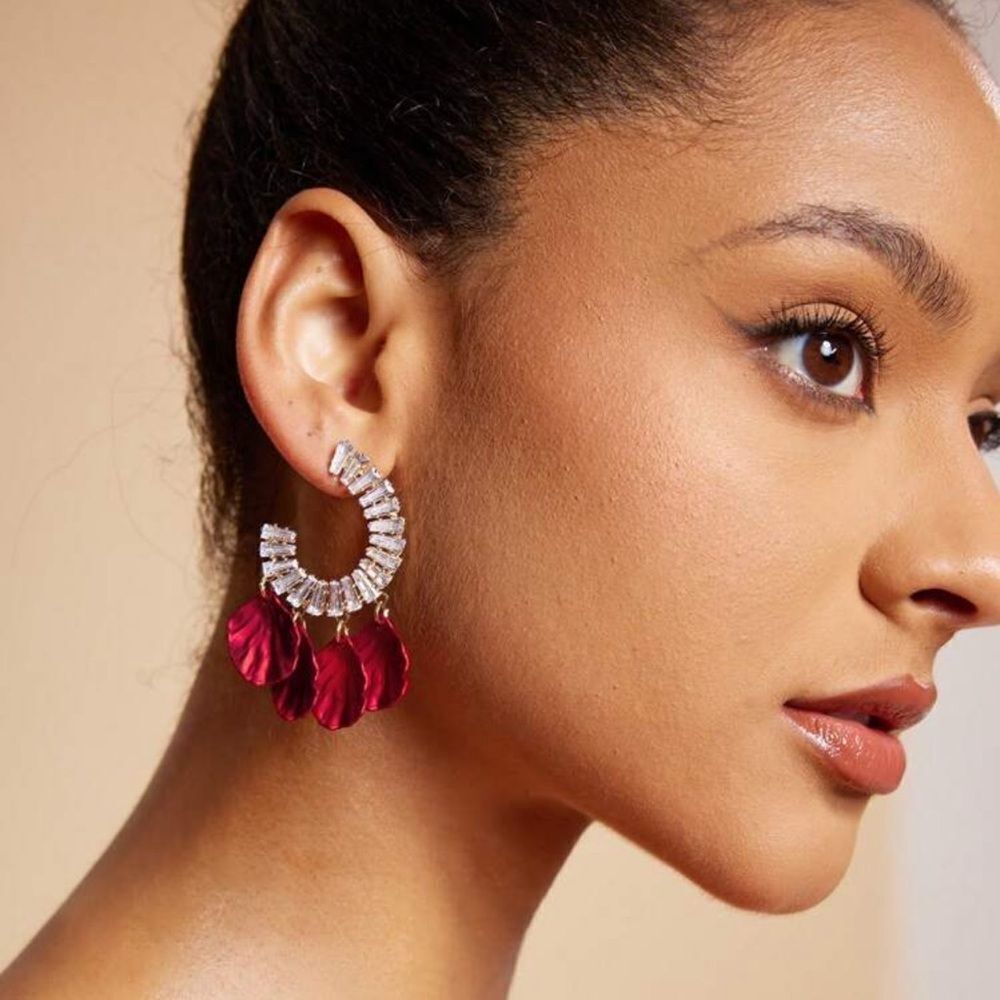 Silver and Red Chandelier Earrings A1206